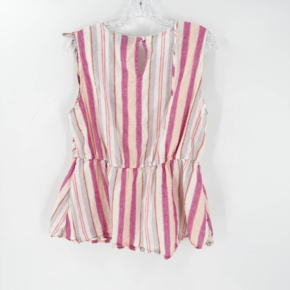 Lane Bryant Stripe Linen Blend Peplum Tank Top Pink - Picture 6 of 7